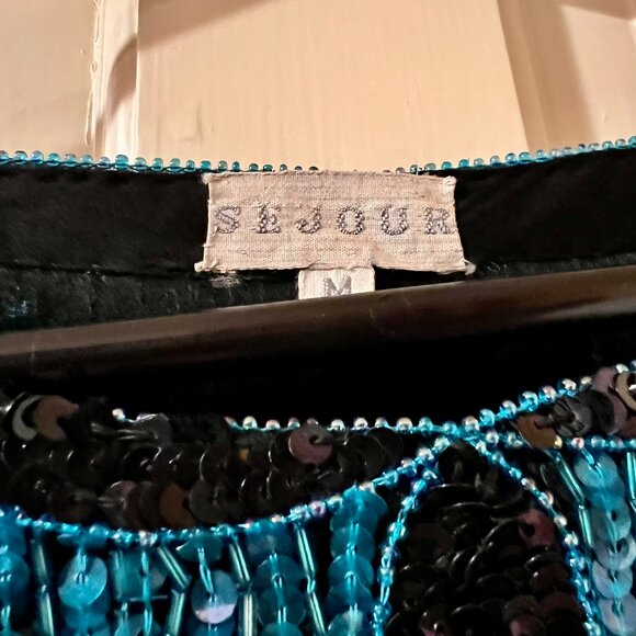 Sejour Vintage (1980) Elegant Fully Sequined Silk Top, Size Medium, Multi-colors - Picture 2 of 4